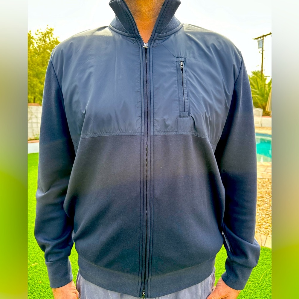 Gently used Black by Saks Fifth Avenue bomber style jacket (color navy)